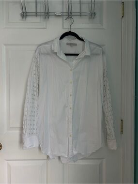 LOFT White Button-Down Eyelet Sleeve Shirt